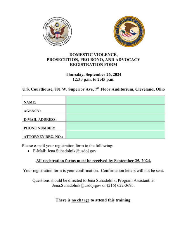 Domestic Violence, Prosecution, Pro Bono, And Advocacy Registration Form screenshot