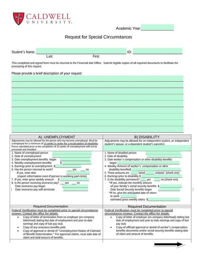 Request For Special Circumstances screenshot