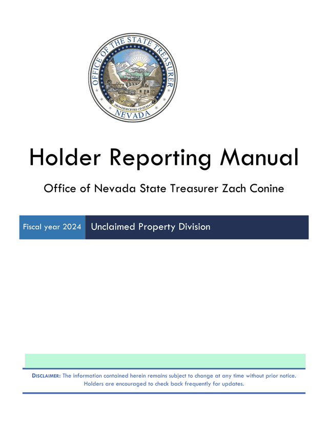 Nevada Holder Reporting Manual screenshot