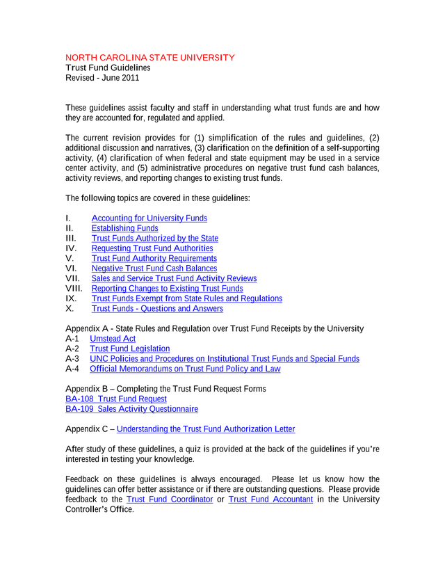 North Carolina State University Trust Fund Guidelines screenshot