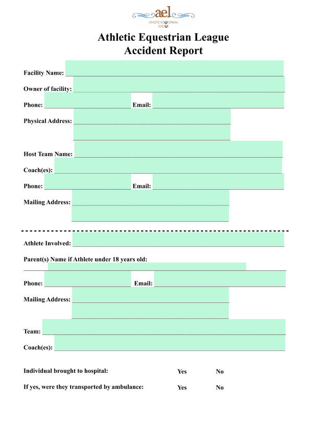 Athletic Equestrian League Accident Report screenshot