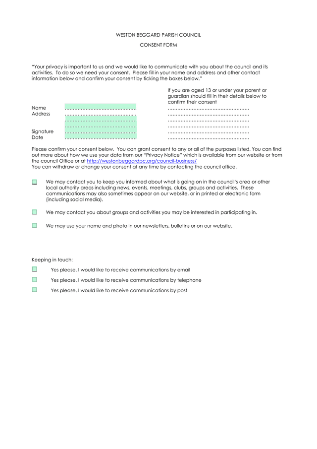 WESTON BEGGARD PARISH COUNCIL CONSENT FORM screenshot