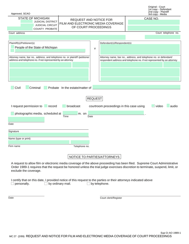 Request And Notice For Film And Electronic Media Coverage Of Court Proceedings screenshot