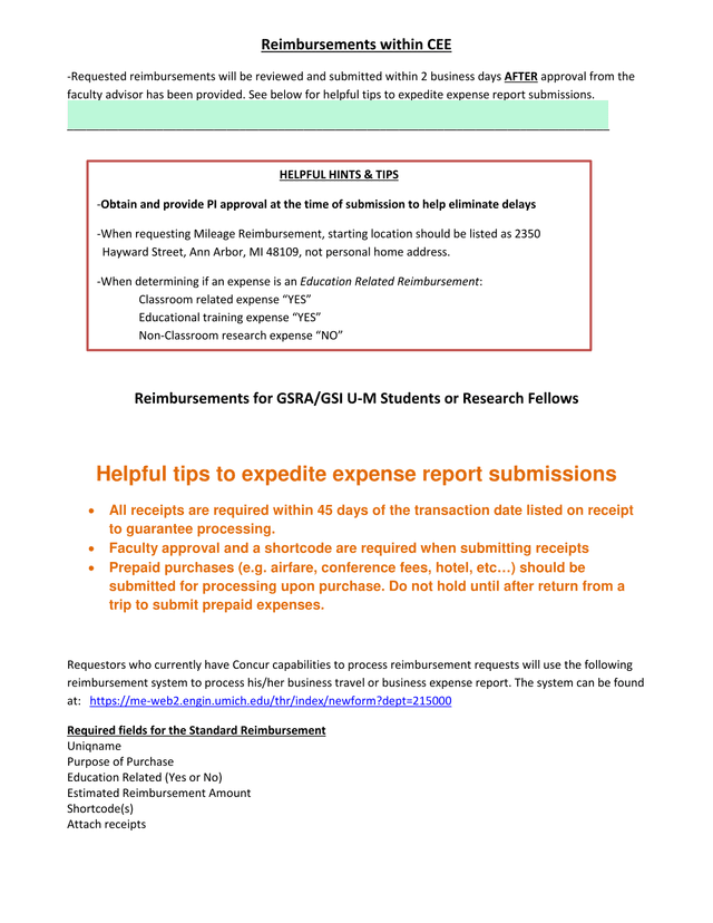 Reimbursements Within CEE screenshot