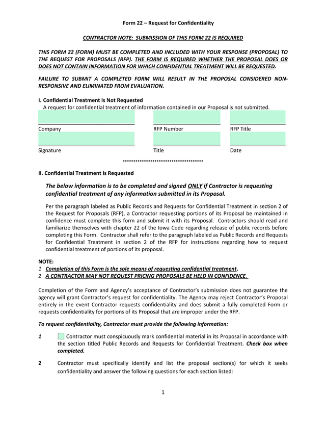 Form 22  Request For Confidentiality screenshot