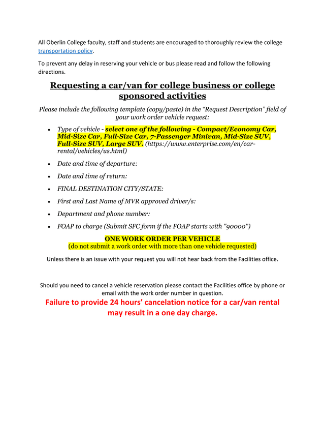 Oberlin College Transportation Policy screenshot