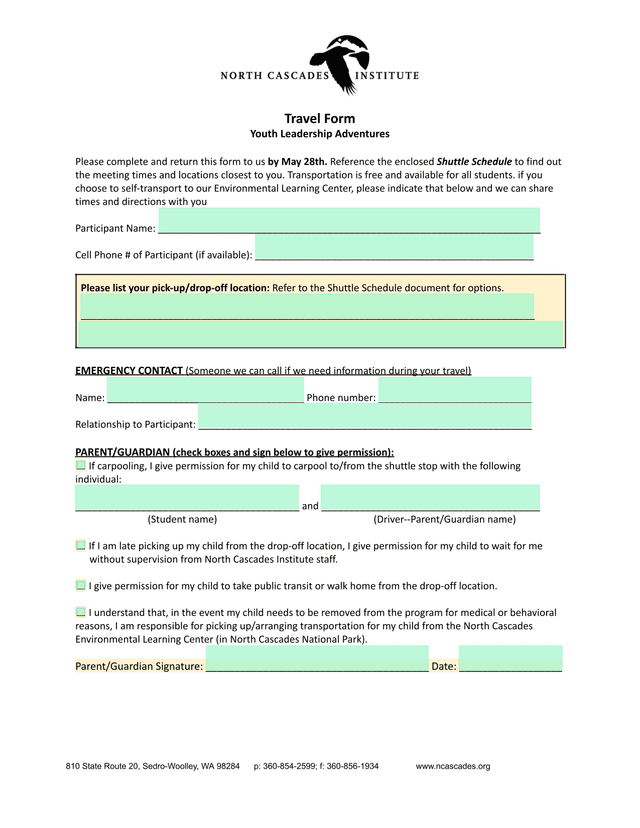 Travel Form screenshot