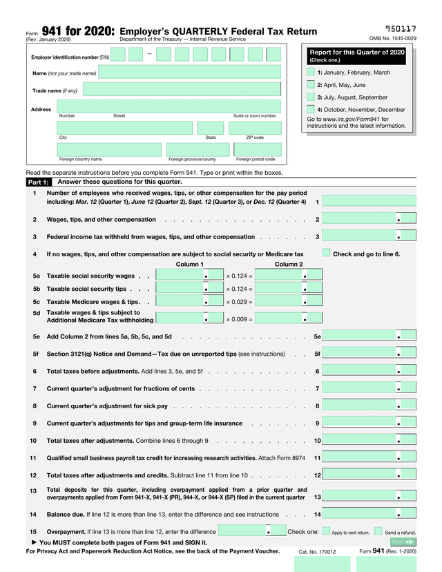 Form 941 For 2020 screenshot