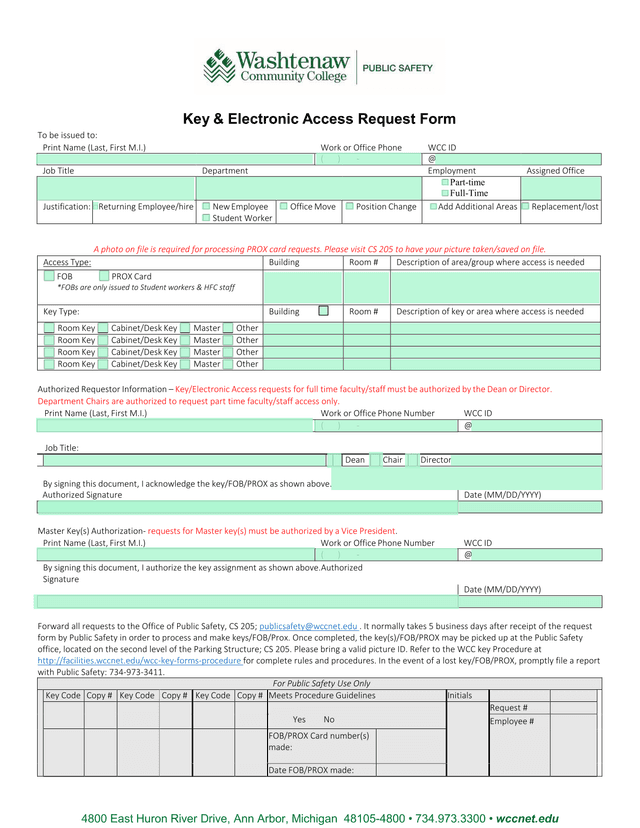 Key  Electronic Access Request Form screenshot