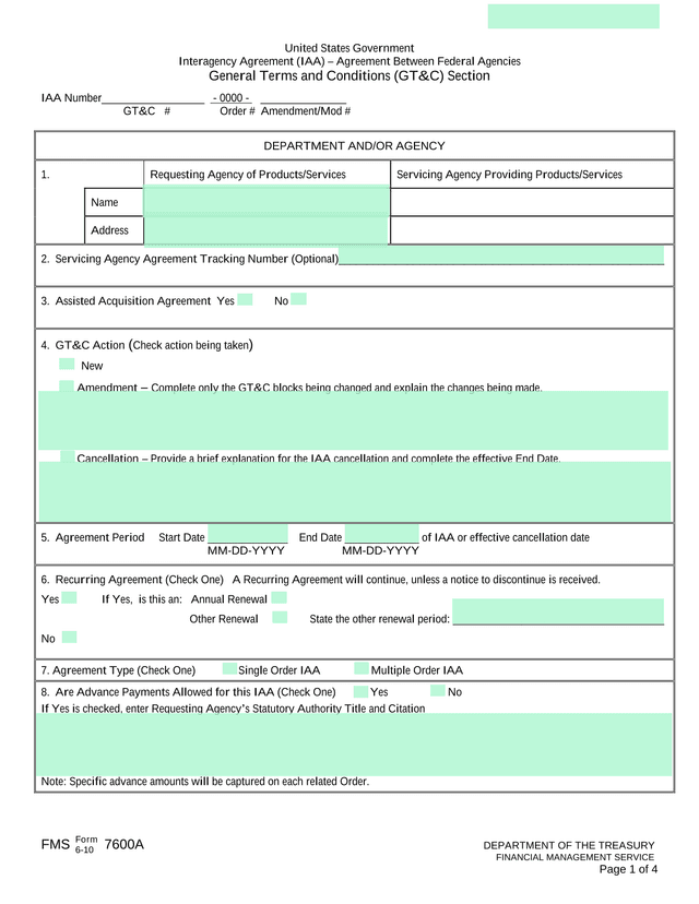 Interagency Agreement (IAA)  Agreement Between Federal Agencies screenshot