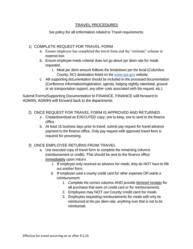 TRAVEL PROCEDURES screenshot