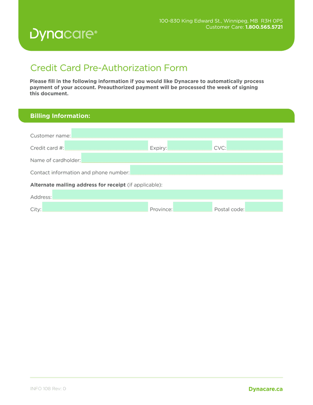 Credit Card Pre Authorization Form screenshot