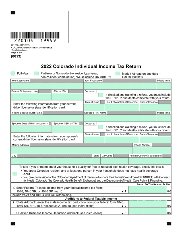 2022 Colorado Individual Income Tax Return screenshot
