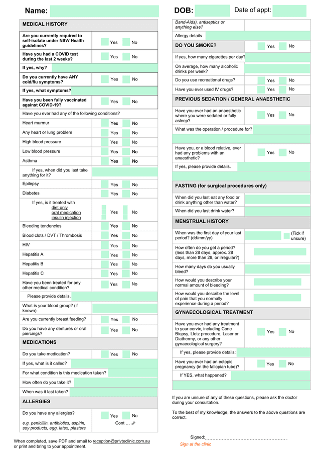 MEDICAL HISTORY screenshot