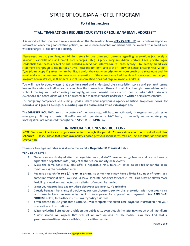 STATE OF LOUISIANA HOTEL PROGRAM screenshot