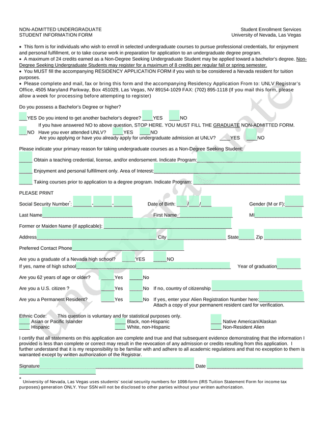 Student Information Form screenshot