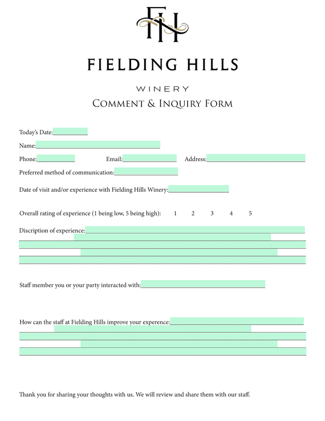 Comment  Inquiry Form screenshot