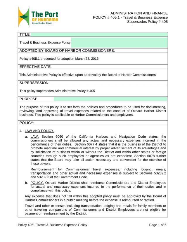 Travel  Business Expense Policy screenshot