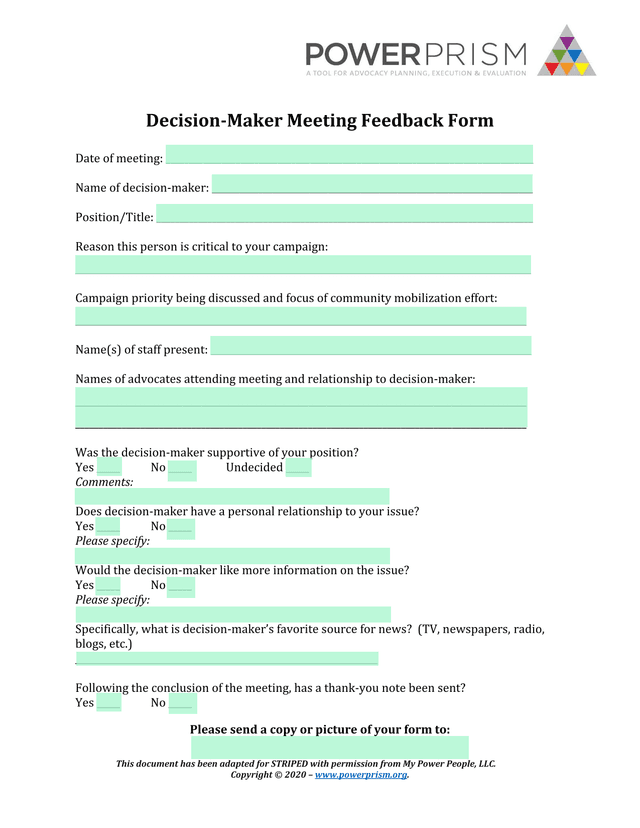Decision Maker Meeting Feedback Form screenshot