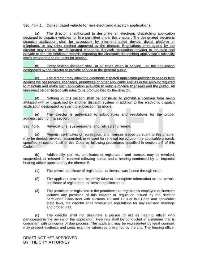 Vehicle For Hire Electronic Dispatch Applications Regulations screenshot