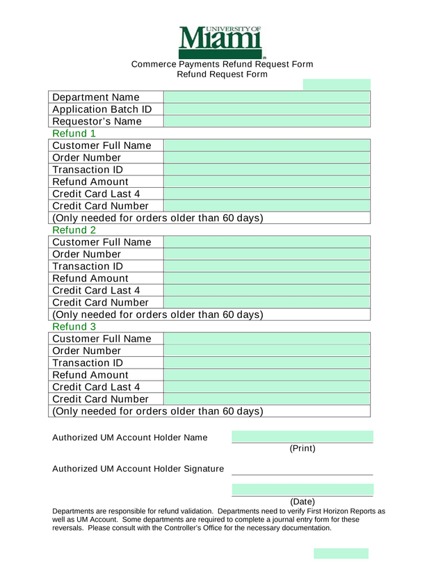 Commerce Payments Refund Request Form screenshot