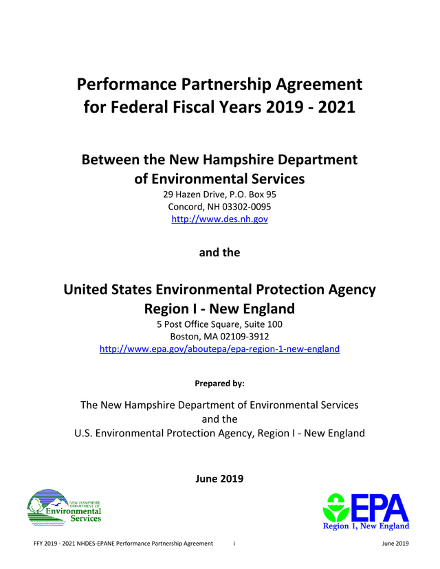 FFY 2019   2021 NHDES EPANE Performance Partnership Agreement screenshot