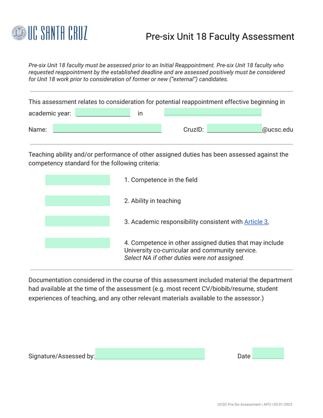 Pre Six Unit 18 Faculty Assessment screenshot