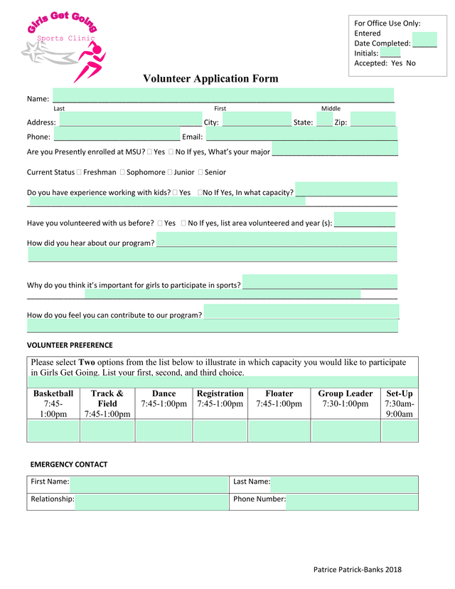 Volunteer Application Form screenshot