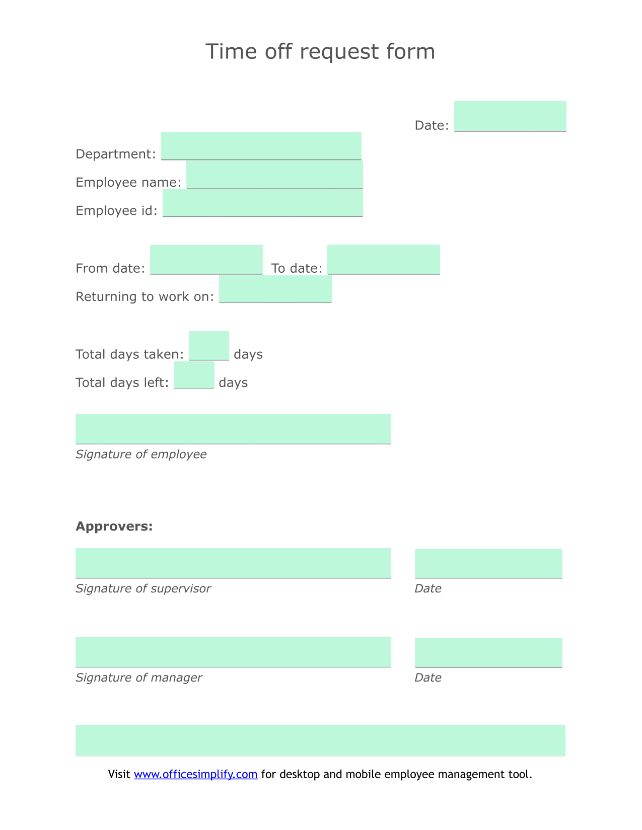 Time Off Request Form screenshot