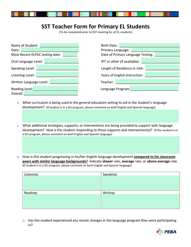 SST Teacher Form For Primary EL Students screenshot