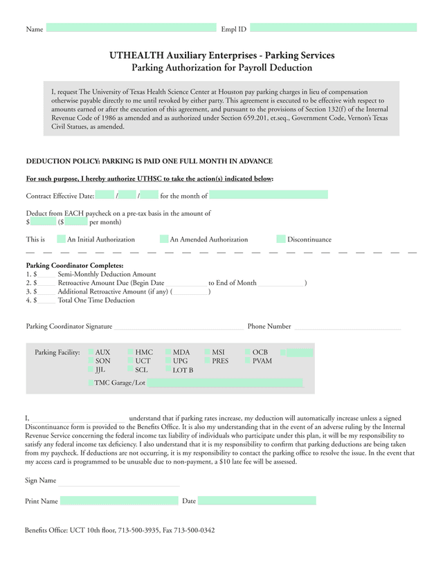 Parking Authorization For Payroll Deduction screenshot