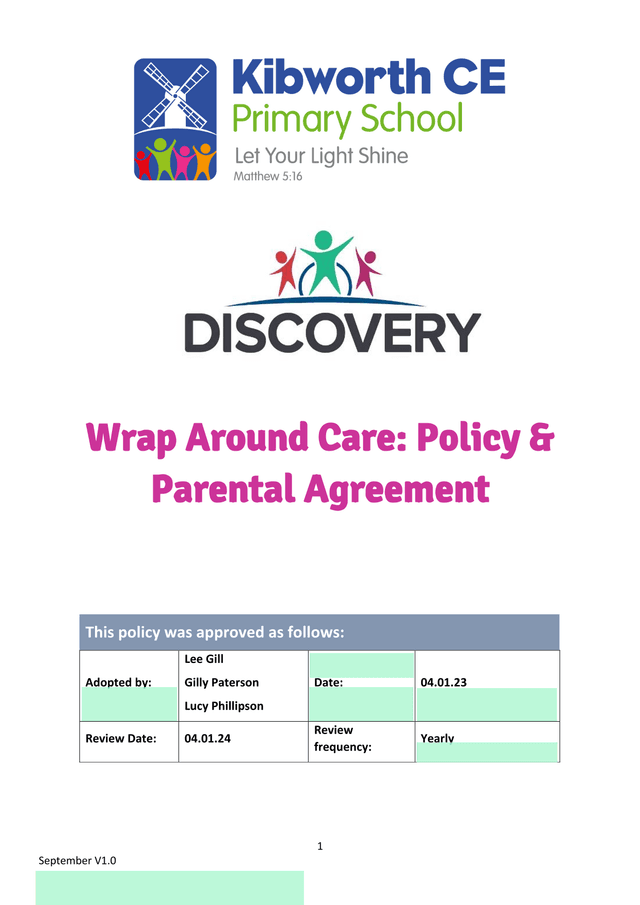 Wrap Around Care Policy  Parental Agreement screenshot