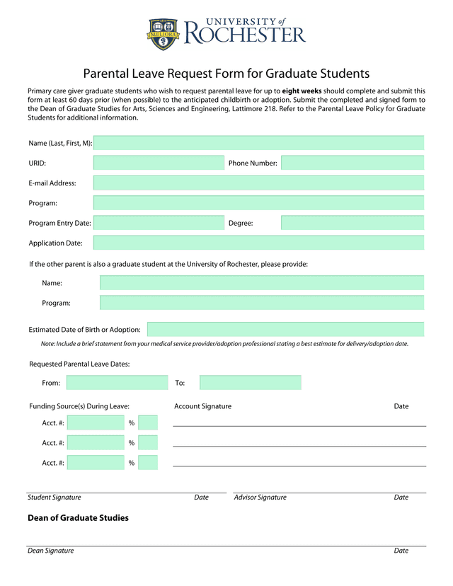 Parental Leave Request Form For Graduate Students screenshot