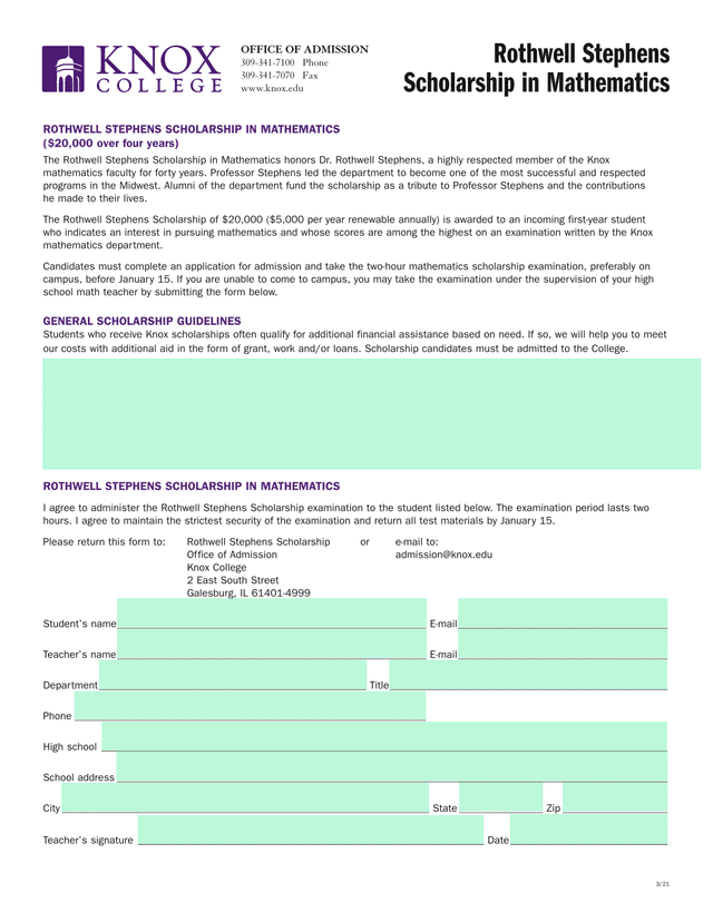 Rothwell Stephens Scholarship In Mathematics screenshot