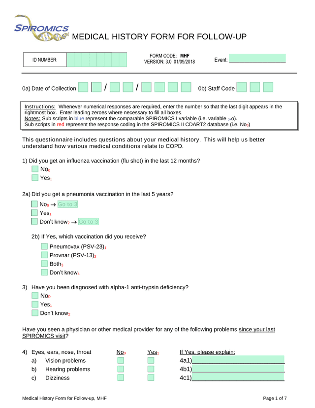 Medical History Form For Follow Up, MHF screenshot