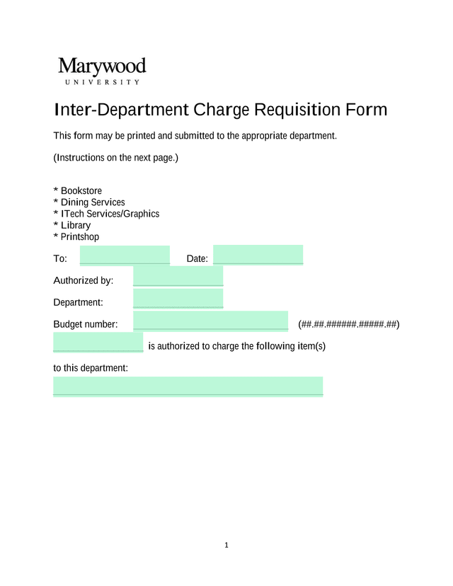 Inter Department Charge Requisition Form screenshot