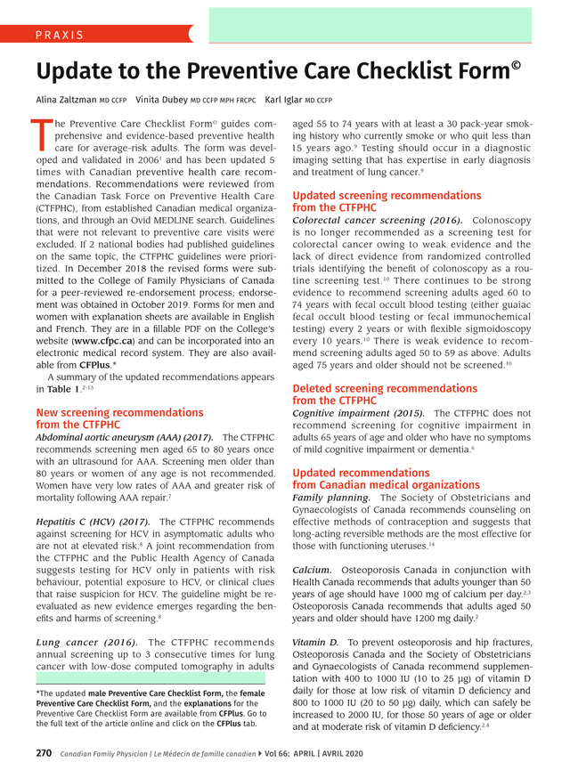 Preventive Care Checklist Form screenshot