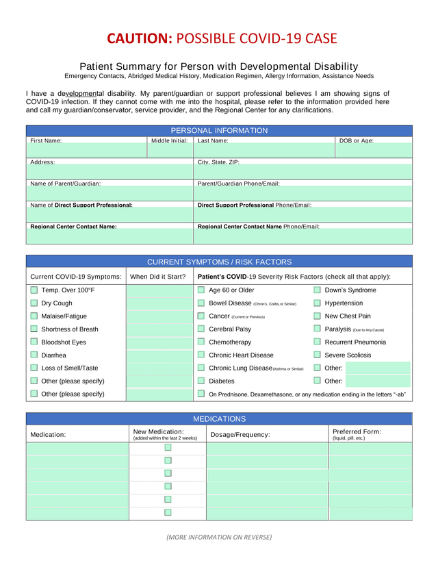 Patient Summary For Person With Developmental Disability screenshot