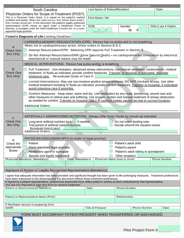 Physician Orders For Scope Of Treatment (POST) screenshot