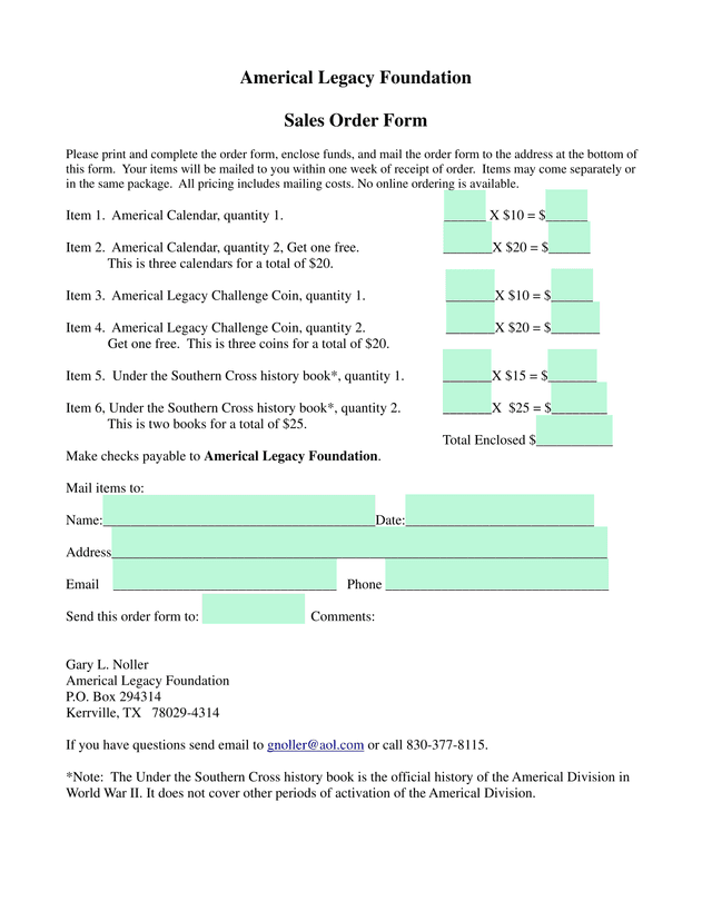 Sales Order Form screenshot