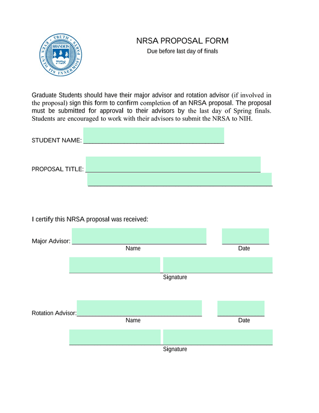 NRSA PROPOSAL FORM screenshot