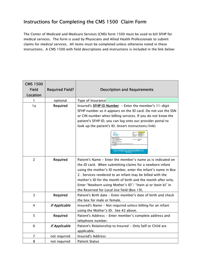 CMS 1500 Claim Form Instructions screenshot