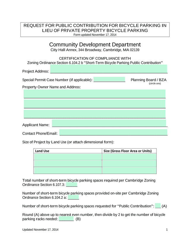 Request For Public Contribution For Bicycle Parking In Lieu Of Private Property Bicycle Parking screenshot