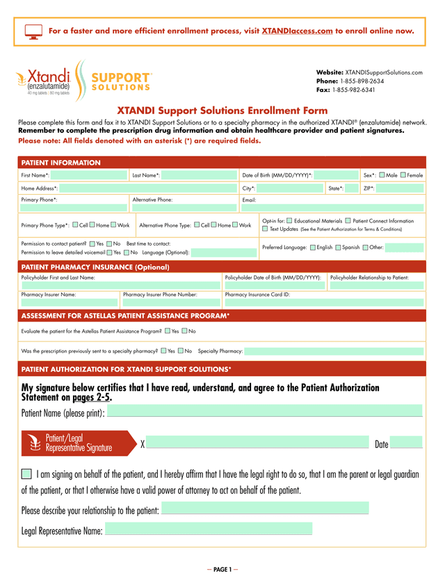 PATIENT AUTHORIZATION FOR XTANDI SUPPORT SOLUTIONS screenshot