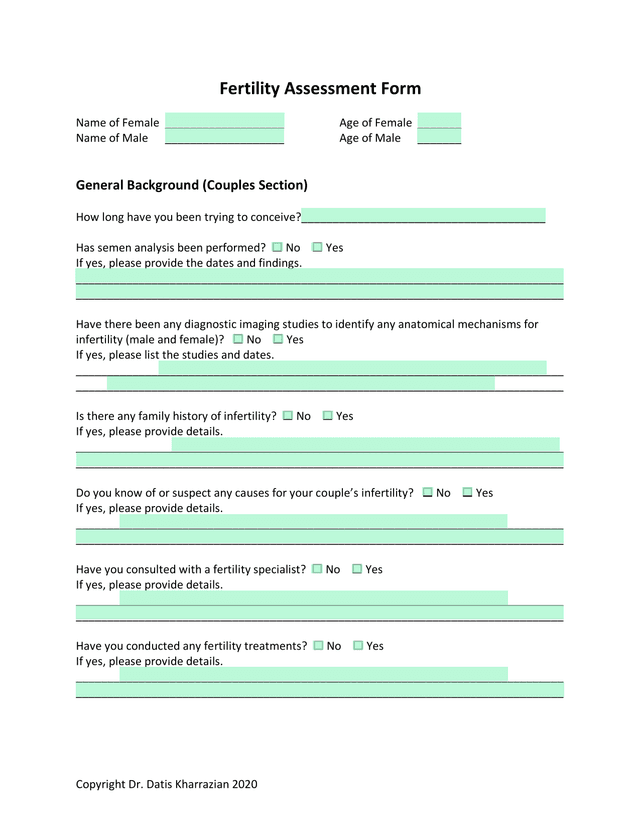Fertility Assessment Form screenshot