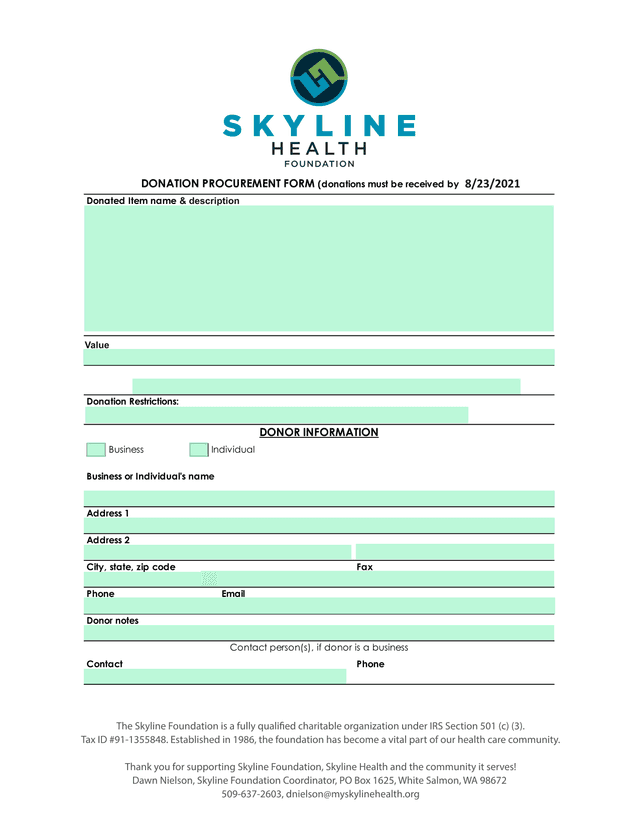 Donation Procurement Form screenshot