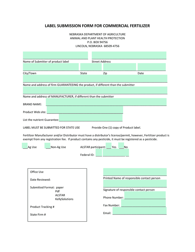 Label Submission Form For Commercial Fertilizer screenshot