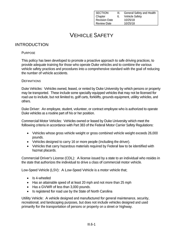 Vehicle Safety Policy screenshot