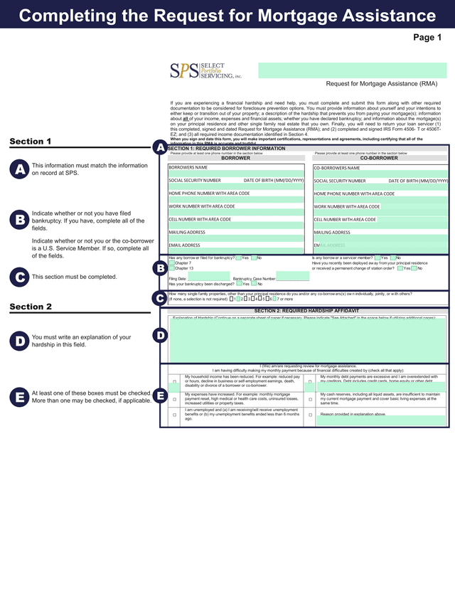 Request For Mortgage Assistance (RMA) screenshot
