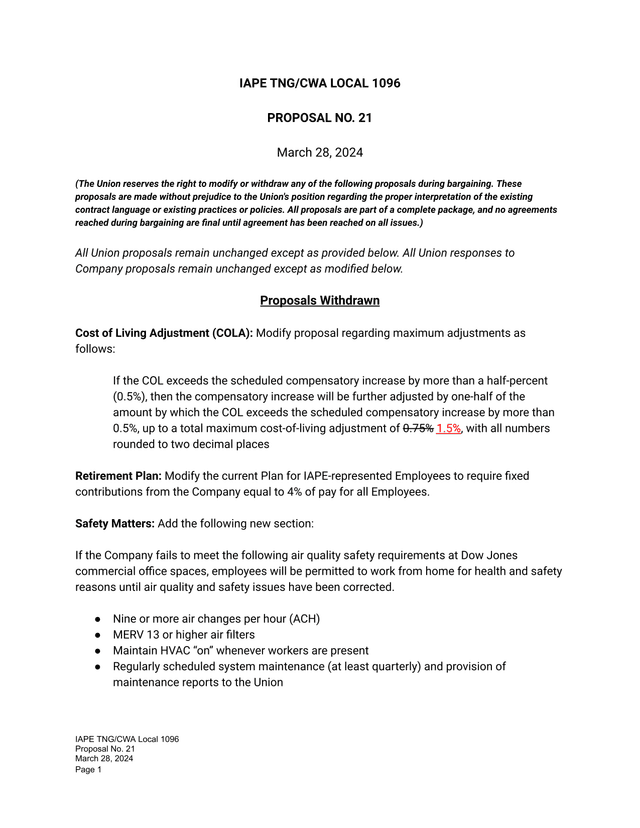 IAPE TNGCWA LOCAL 1096 PROPOSAL NO. 21 screenshot